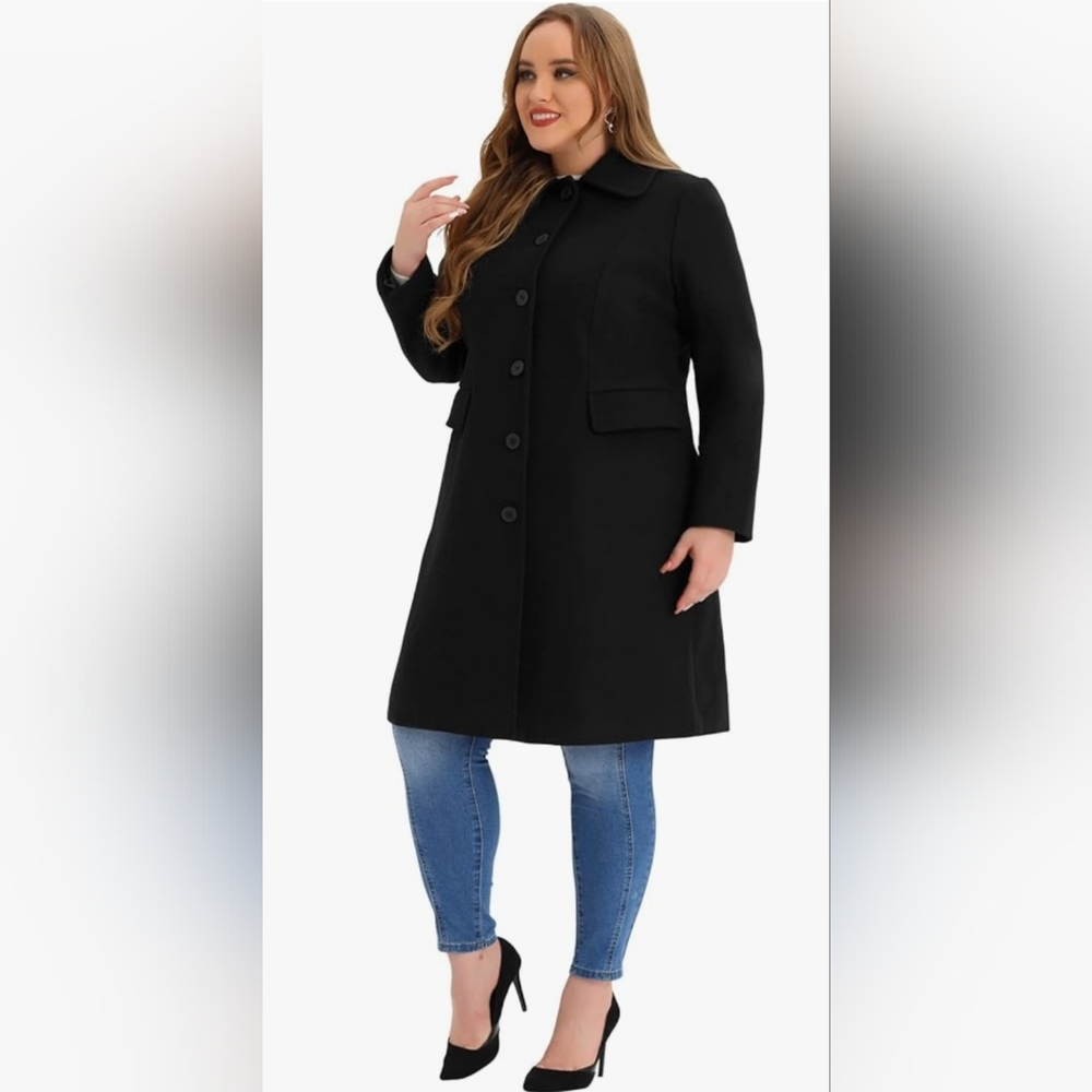 AGNES ORINDA | Peacoat | Peter Pan Collar Single Breasted Coat | Black